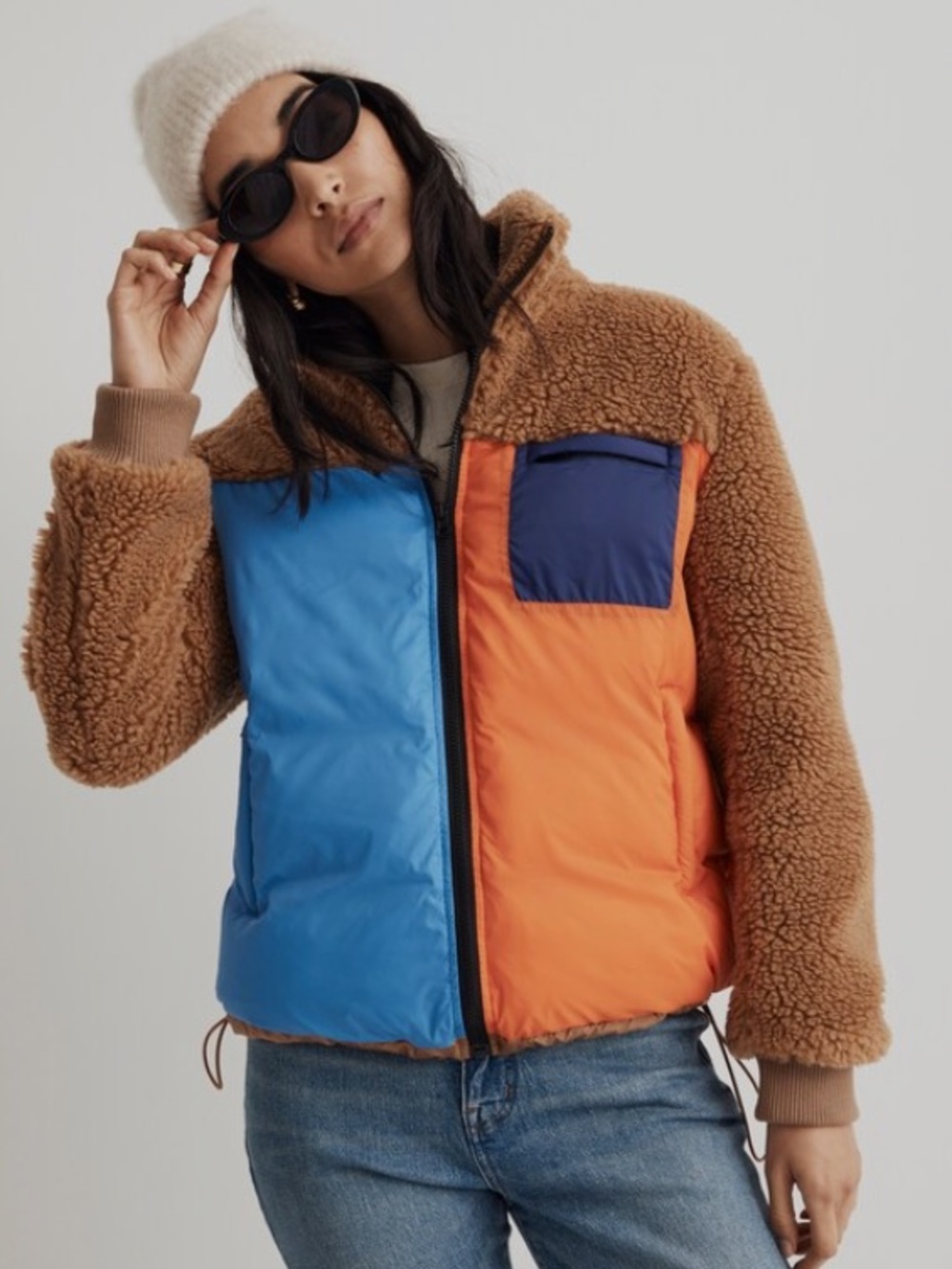KULE Krisoie Puffer Jacket — Brown, Blue & Orange